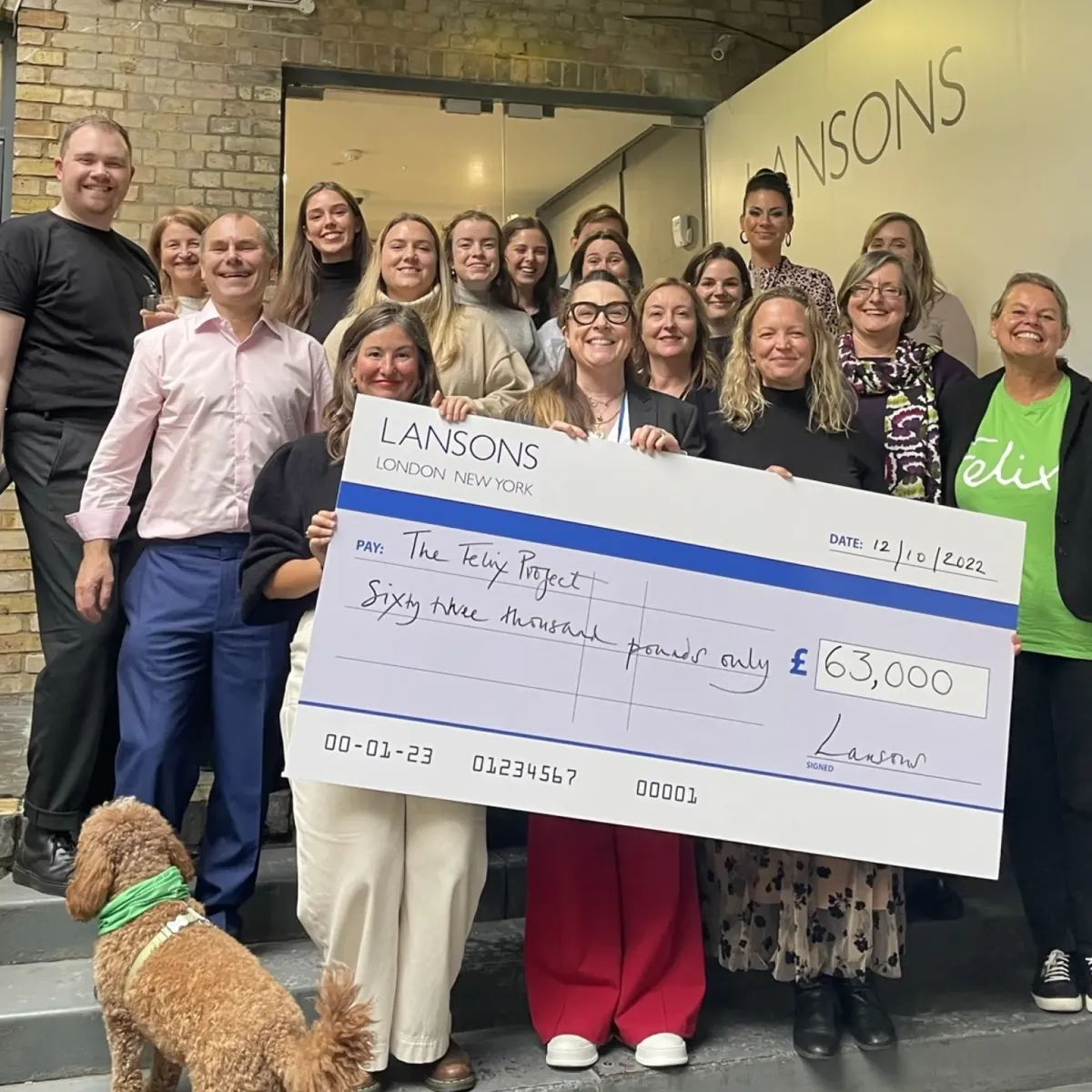 Lansons donation to The Felix Project 2023 Charity of the Year